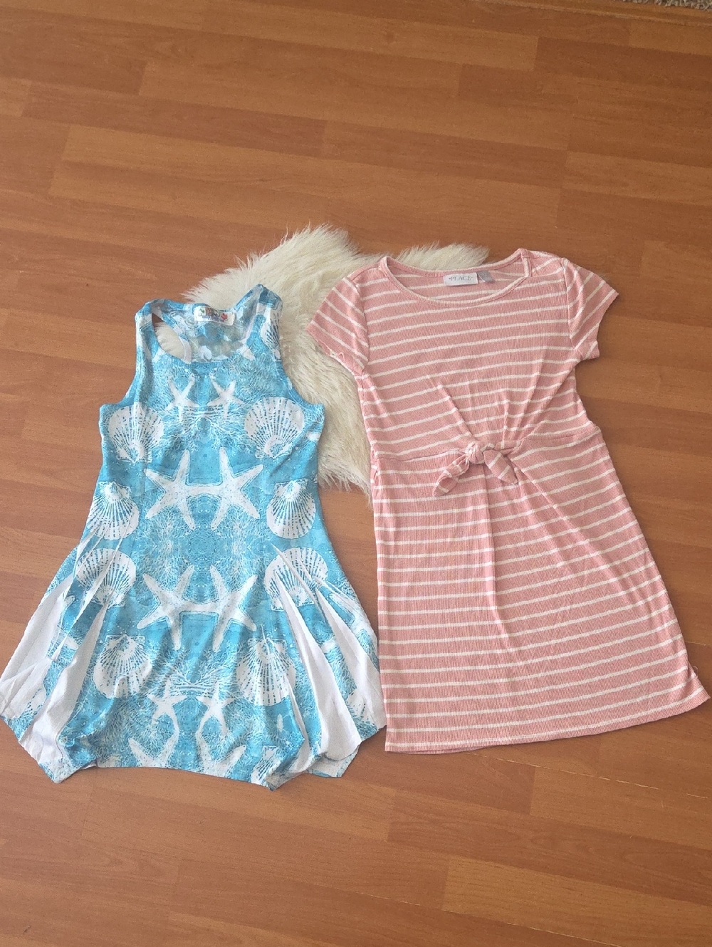 Children's Place Girls Pink Blue Dress Lot Of 2 Sz 7/8